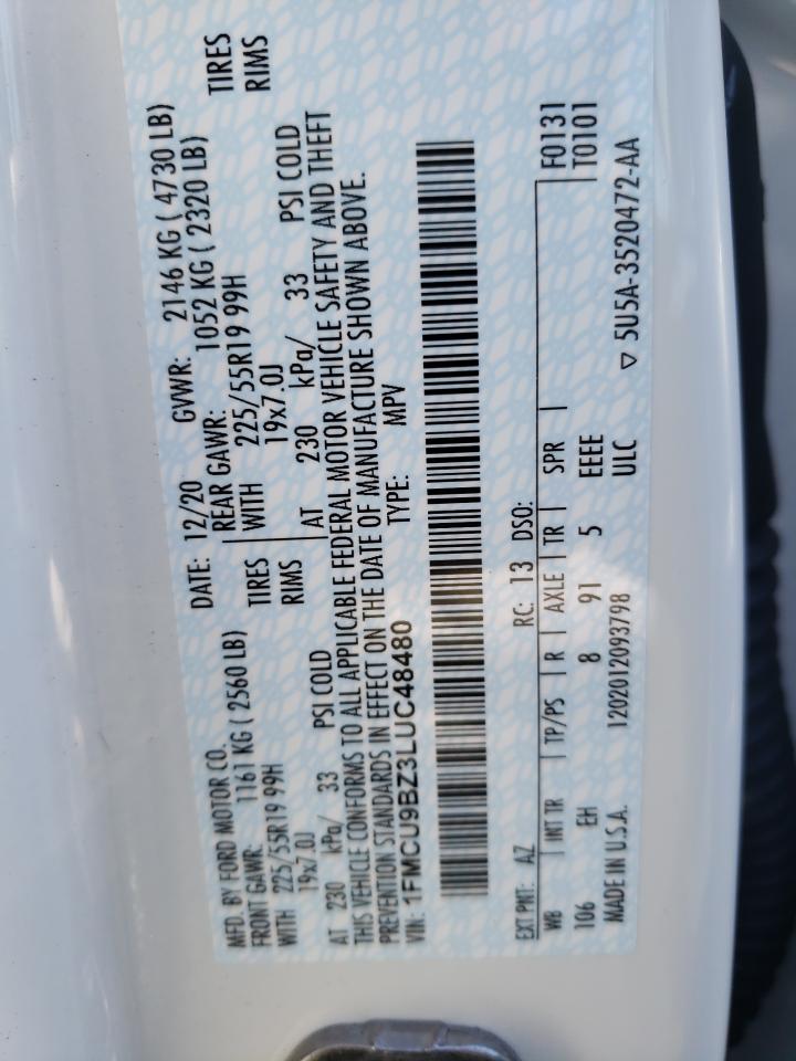 Photo 10 from auction – 2020 FORD ESCAPE SE with VIN 1FMCU9BZ3LUC48480