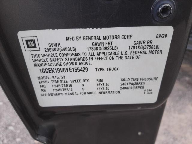 Photo 10 from auction – 2000 CHEVROLET SILVERADO with VIN 1GCEK19V8YE155429