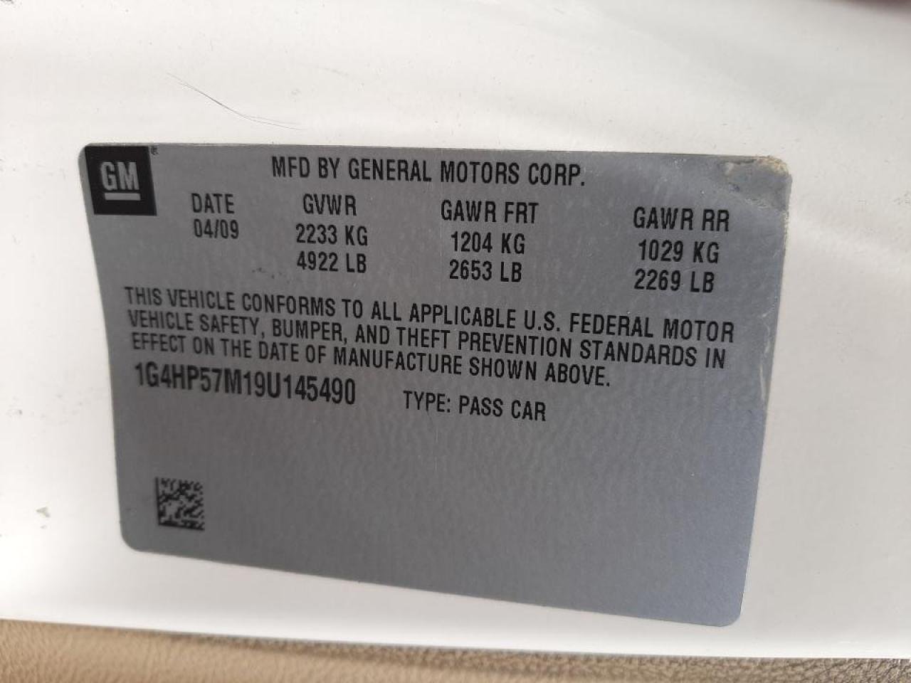 Photo 10 from auction – 2009 BUICK LUCERNE CX with VIN 1G4HP57M19U145490