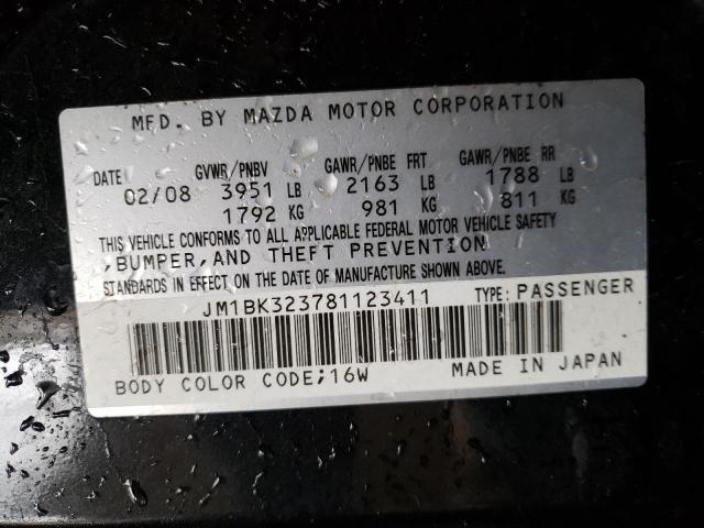 Photo 10 from auction – 2008 MAZDA 3 S with VIN JM1BK323781123411
