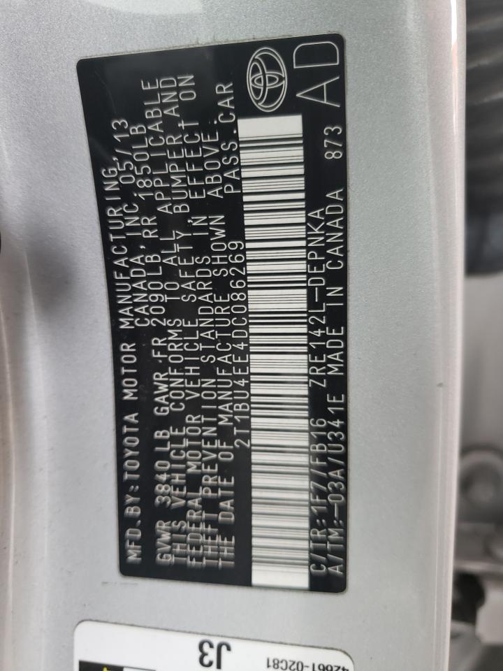 Photo 10 from auction – 2013 TOYOTA COROLLA BA with VIN 2T1BU4EE4DC086269