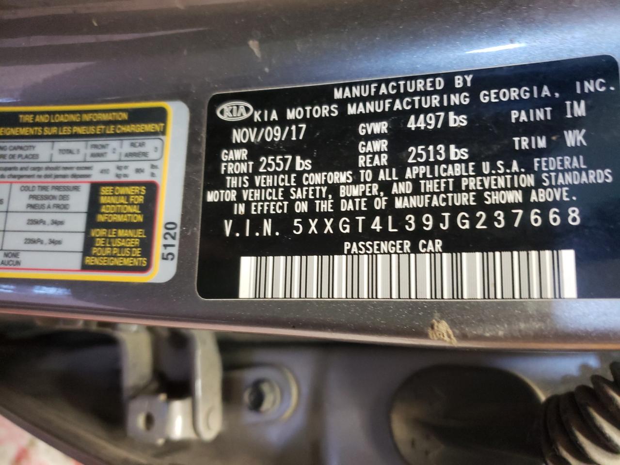 Photo 10 from auction – 2018 KIA OPTIMA LX with VIN 5XXGT4L39JG237668