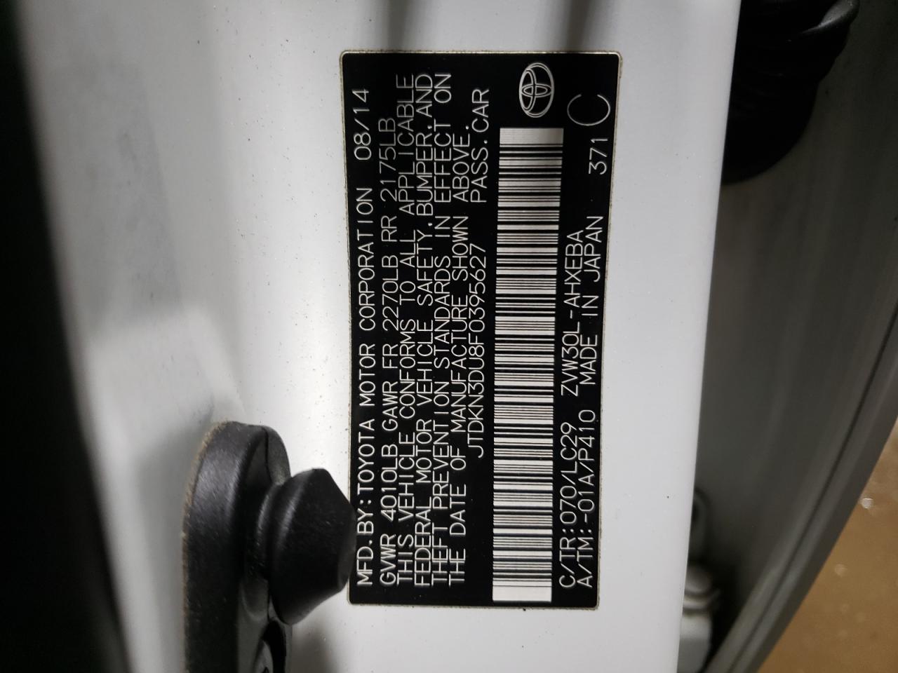 Photo 10 from auction – 2015 TOYOTA PRIUS with VIN JTDKN3DU8F0395627