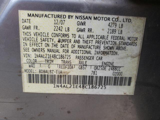 Photo 10 from auction – 2008 NISSAN ALTIMA 2.5 with VIN 1N4AL21E48C186725