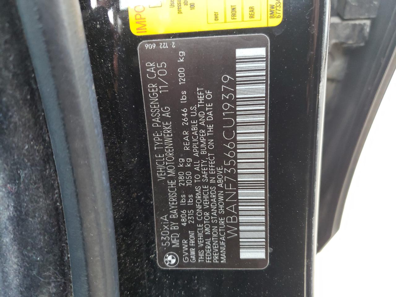 Photo 10 from auction – 2006 BMW 530 XI with VIN WBANF73566CU19379