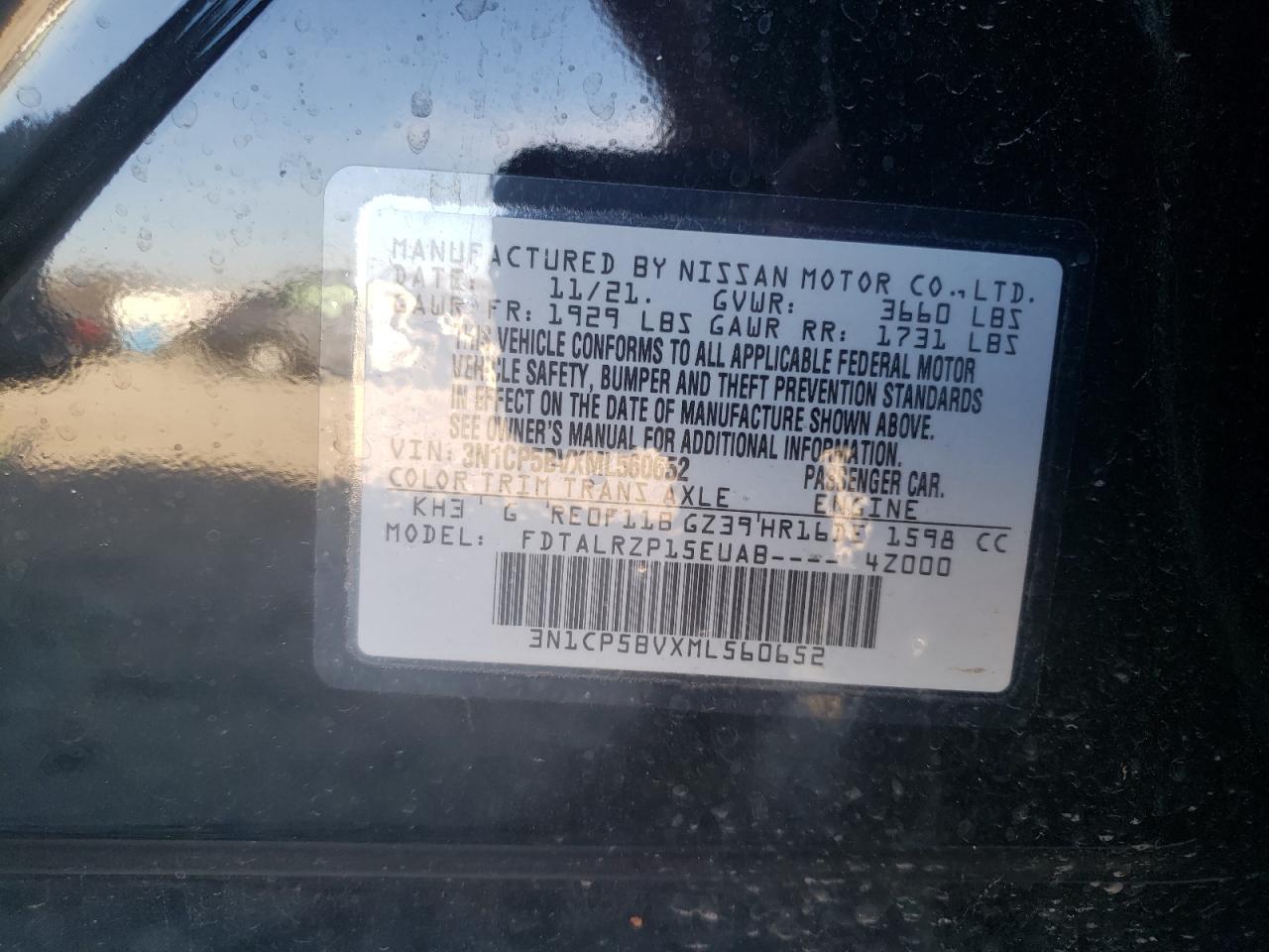 Photo 10 from auction – 2021 NISSAN KICKS S with VIN 3N1CP5BVXML560652
