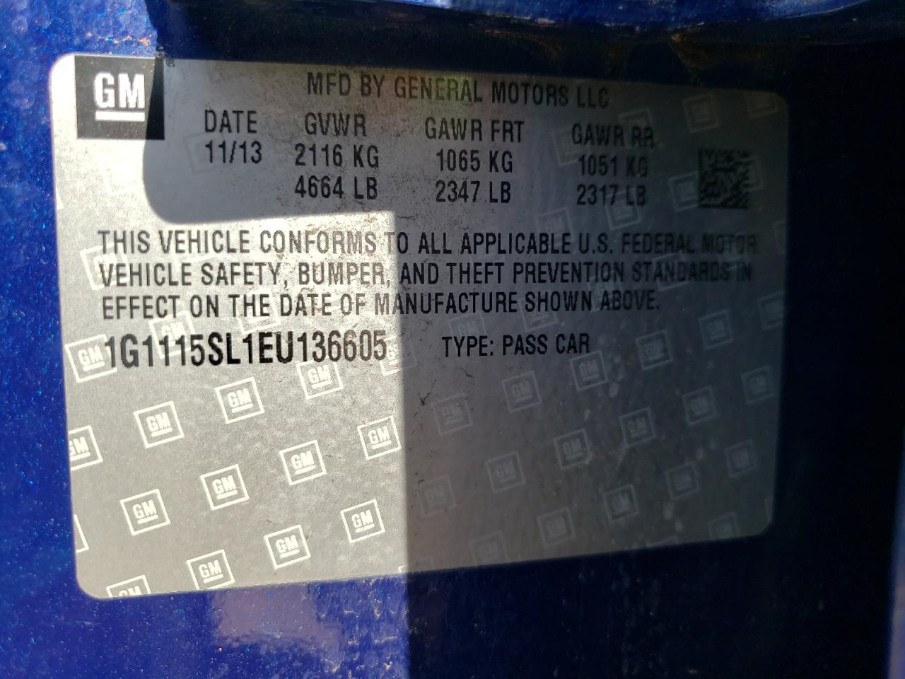 Photo 10 from auction – 2014 CHEVROLET IMPALA LT with VIN 1G1115SL1EU136605