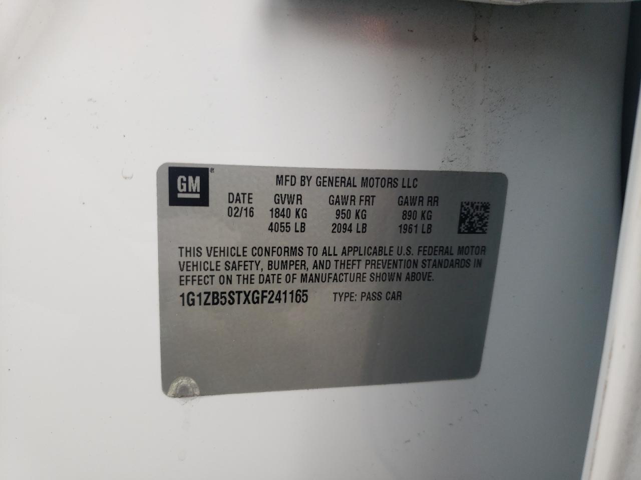 Photo 10 from auction – 2016 CHEVROLET MALIBU LS with VIN 1G1ZB5STXGF241165