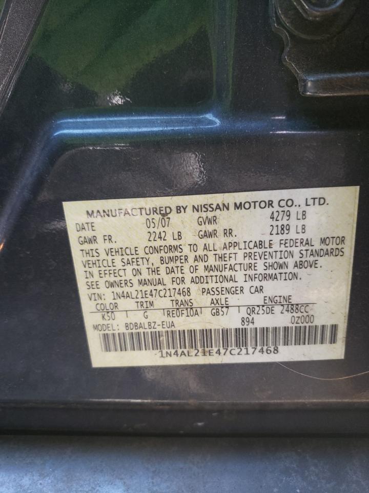 Photo 10 from auction – 2007 NISSAN ALTIMA with VIN 1N4AL21E47C217468
