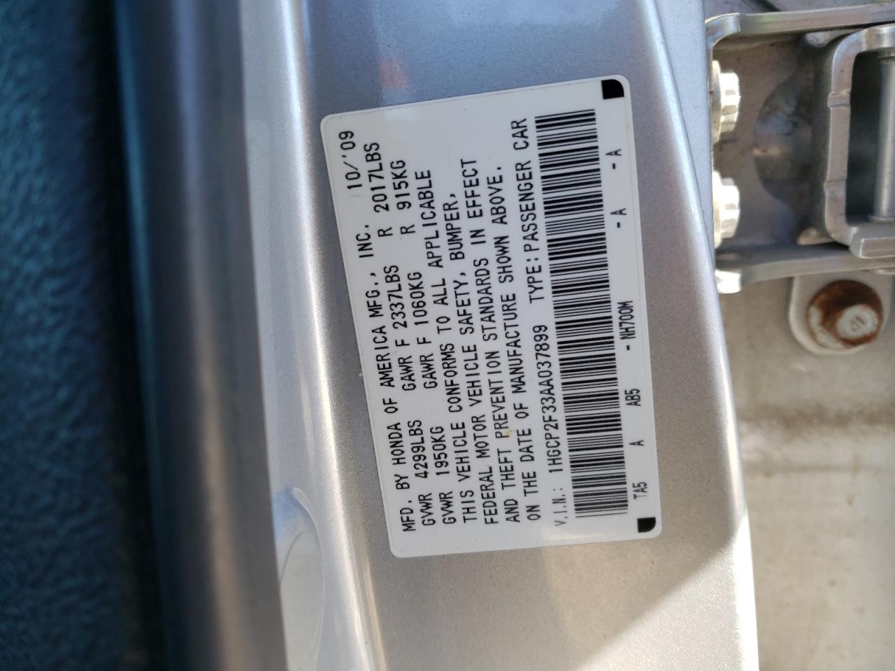 Photo 10 from auction – 2010 HONDA ACCORD LX with VIN 1HGCP2F33AA037899