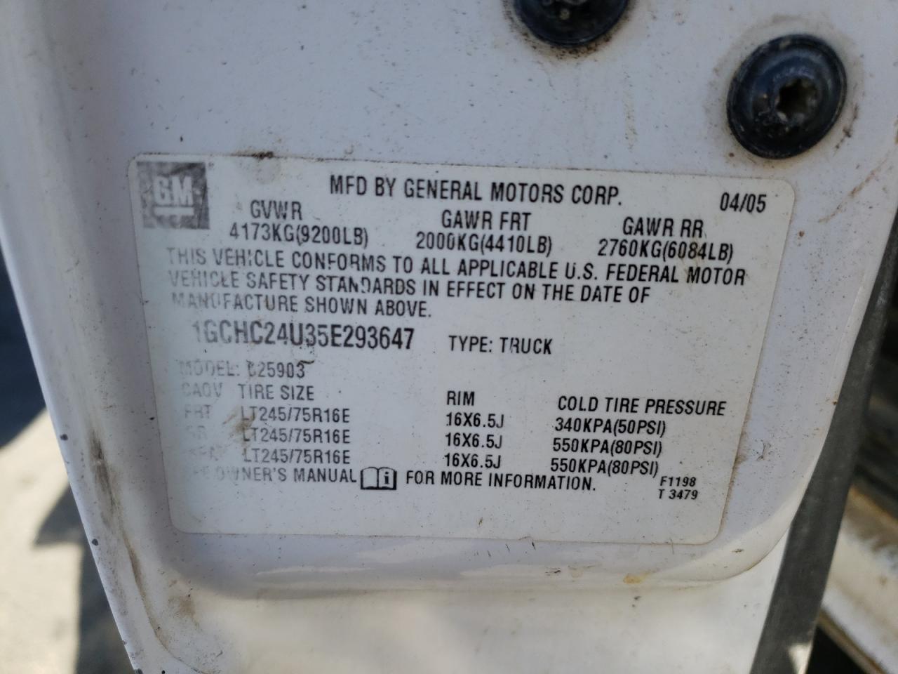 Photo 10 from auction – 2005 CHEVROLET SILVERADO with VIN 1GCHC24U35E293647