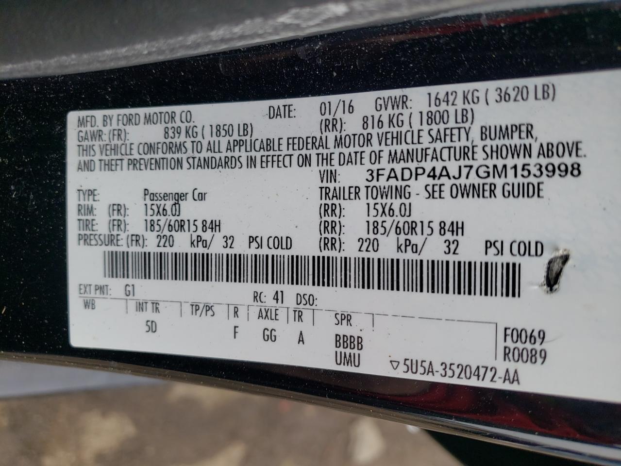 Photo 10 from auction – 2016 FORD FIESTA S with VIN 3FADP4AJ7GM153998