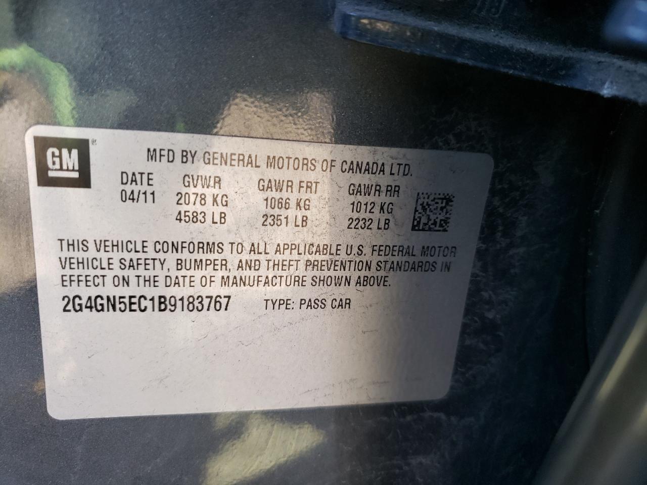 Photo 10 from auction – 2011 BUICK REGAL CXL with VIN 2G4GN5EC1B9183767