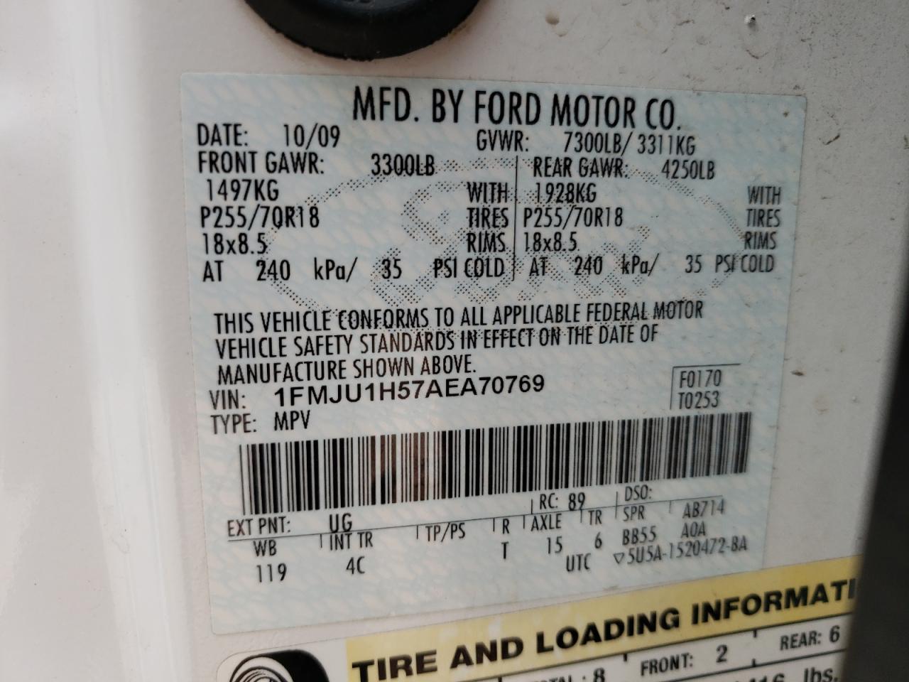 Photo 10 from auction – 2010 FORD EXPEDITION with VIN 1FMJU1H57AEA70769