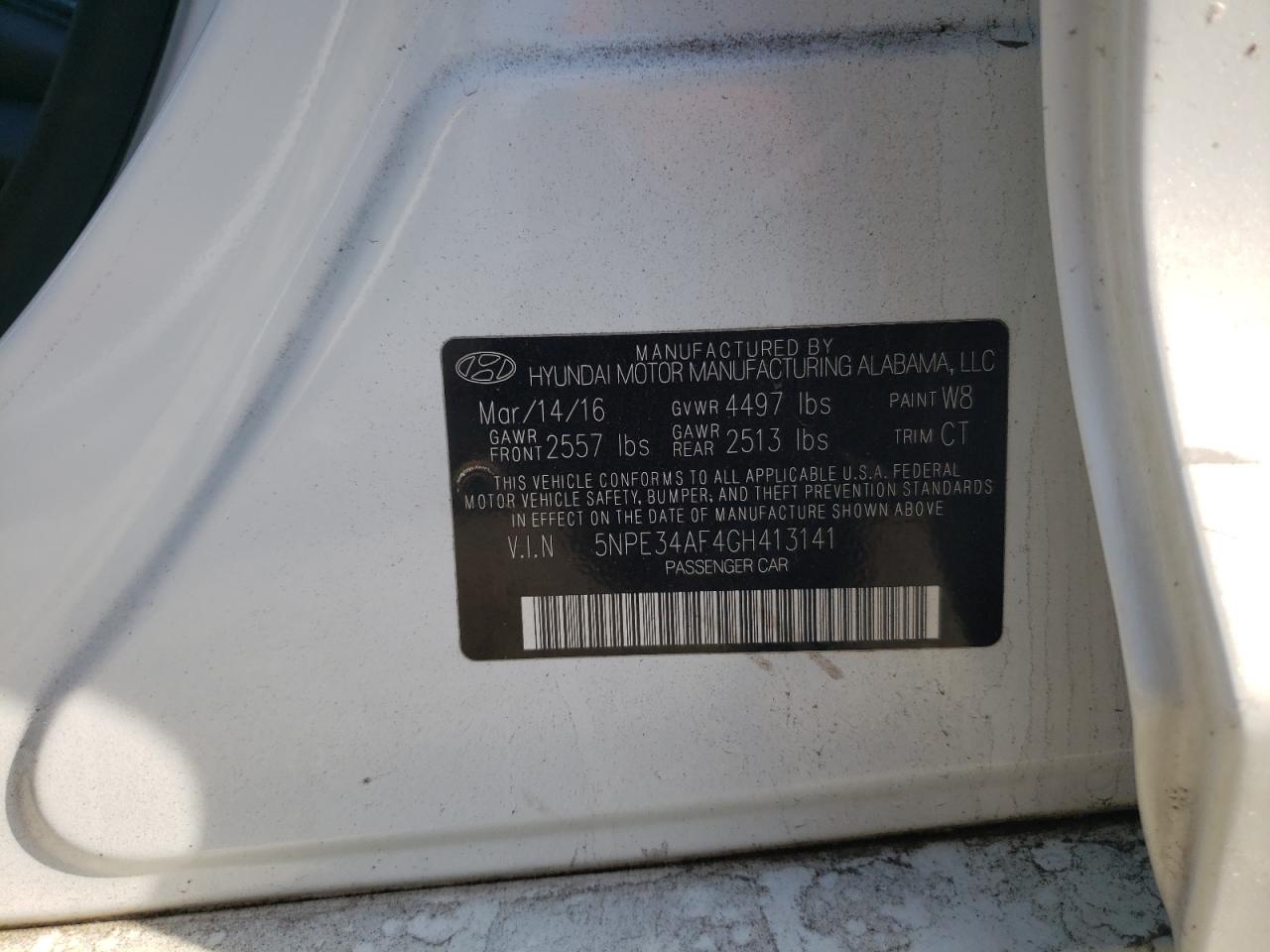 Photo 10 from auction – 2016 HYUNDAI SONATA SPO with VIN 5NPE34AF4GH413141