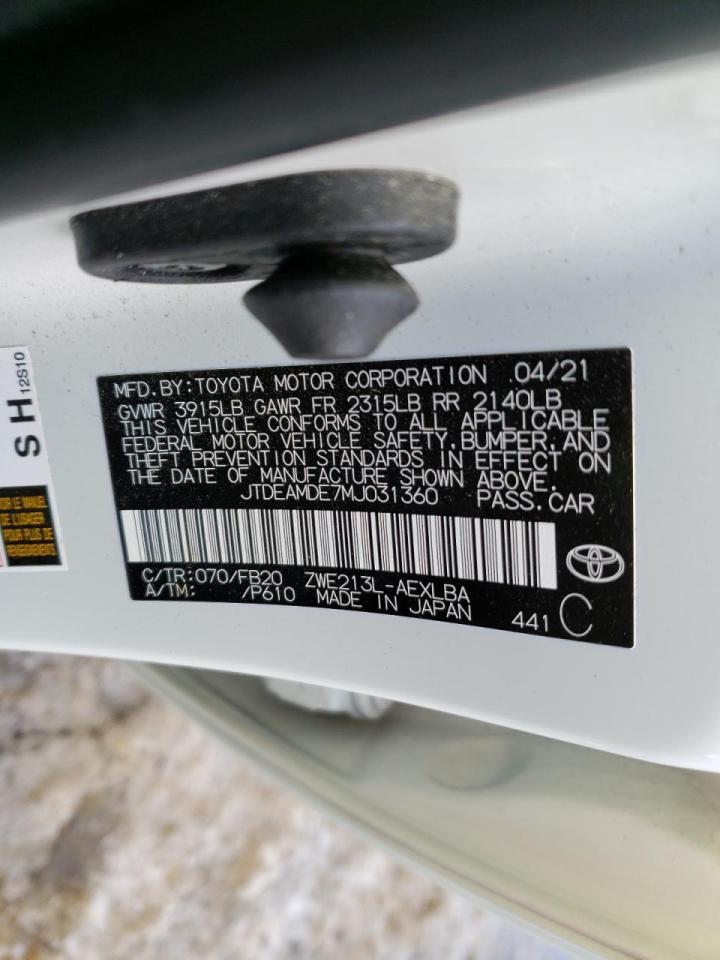 Photo 10 from auction – 2021 TOYOTA COROLLA LE with VIN JTDEAMDE7MJ031360