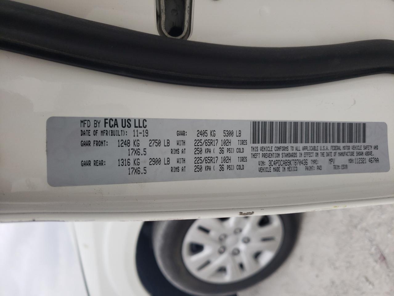 Photo 10 from auction – 2019 DODGE JOURNEY SE with VIN 3C4PDCAB9KT870436
