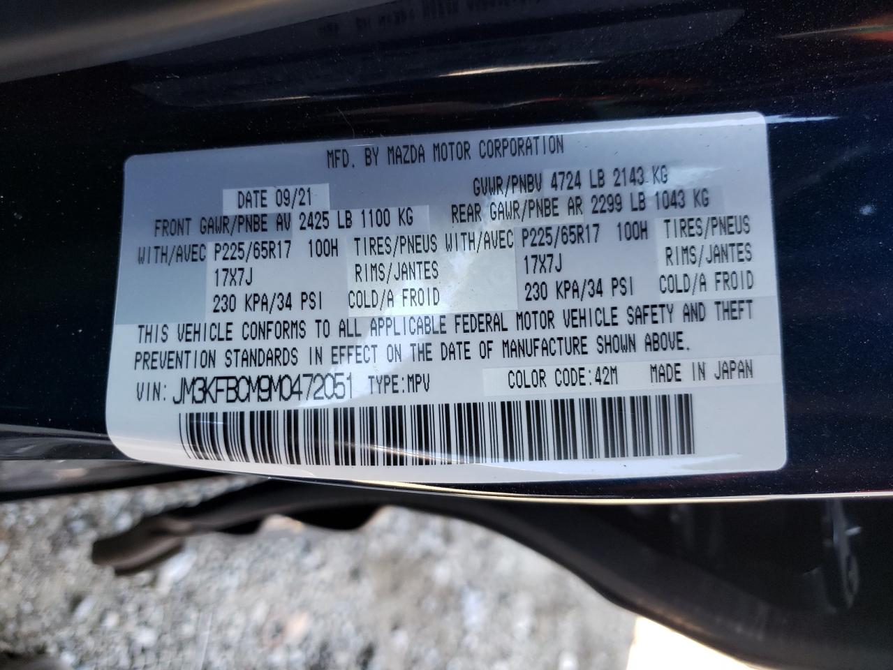 Photo 10 from auction – 2021 MAZDA CX-5 TOURI with VIN JM3KFBCM9M0472051