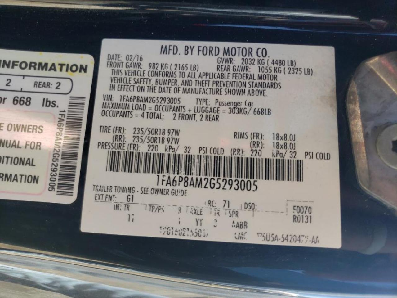Photo 10 from auction – 2016 FORD MUSTANG with VIN 1FA6P8AM2G5293005