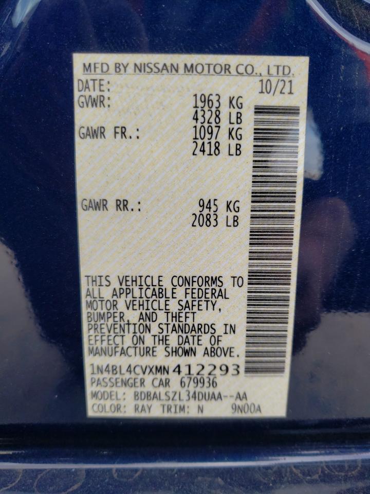 Photo 10 from auction – 2021 NISSAN ALTIMA SR with VIN 1N4BL4CVXMN412293