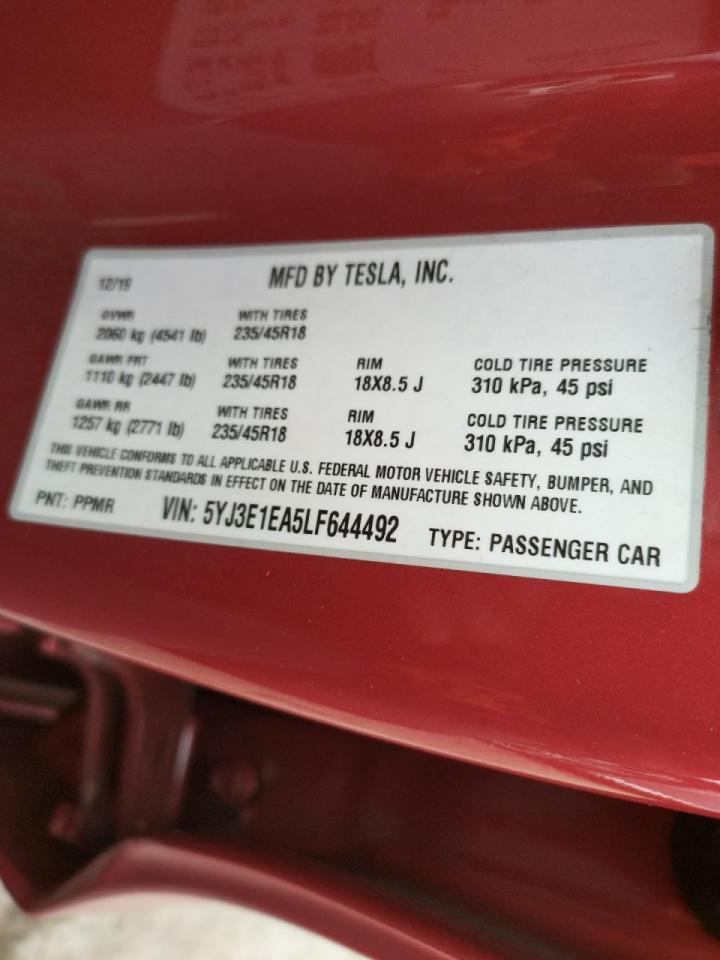 Photo 10 from auction – 2020 TESLA MODEL 3 with VIN 5YJ3E1EA5LF644492