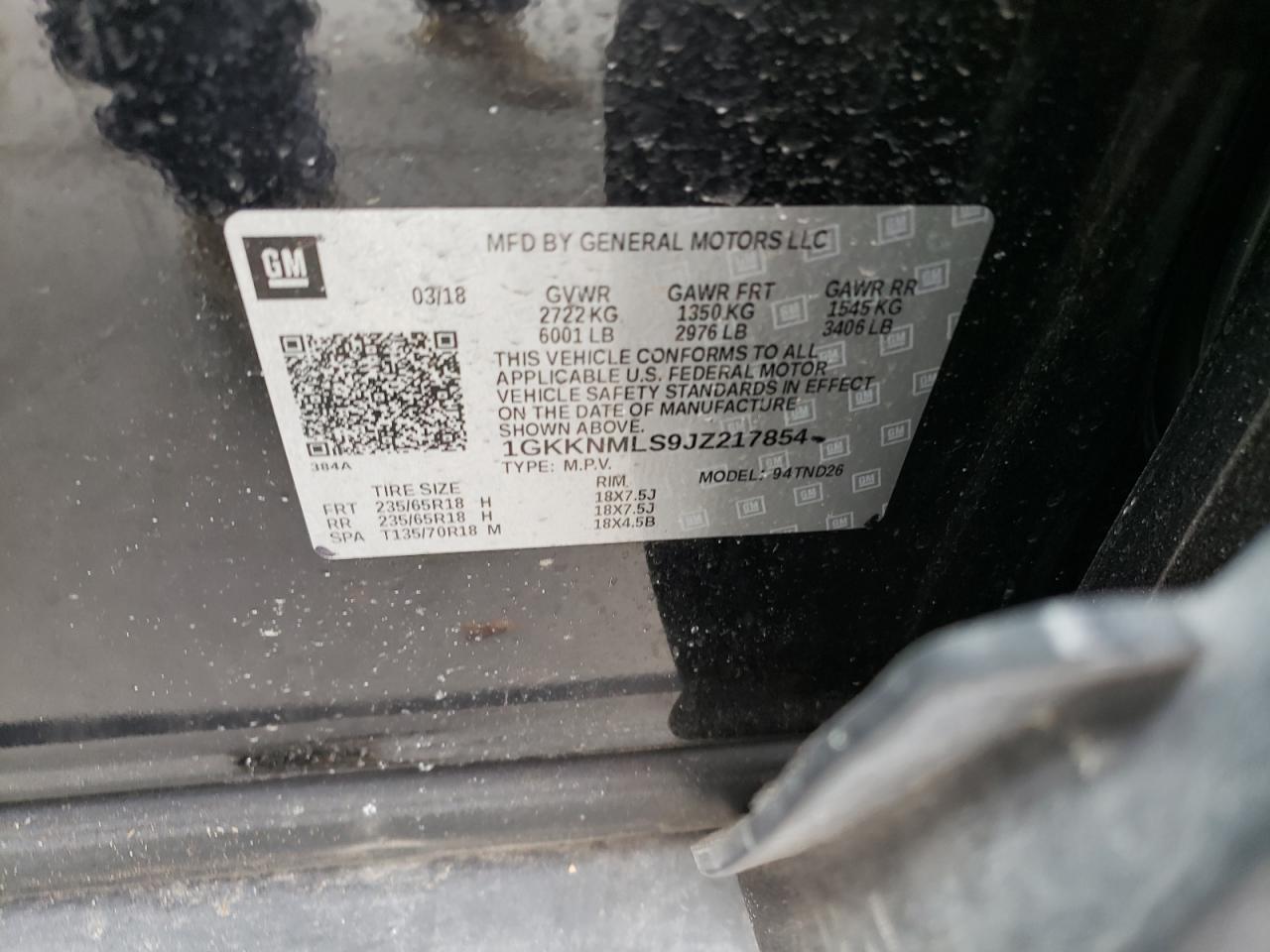 Photo 10 from auction – 2018 GMC ACADIA SLT with VIN 1GKKNMLS9JZ217854