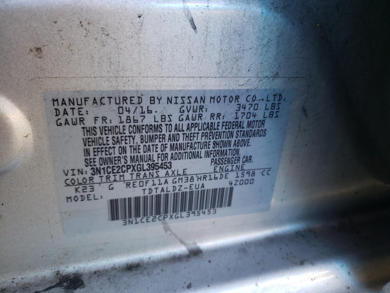 Photo 10 from auction – 2016 NISSAN VERSA NOTE with VIN 3N1CE2CPXGL395453