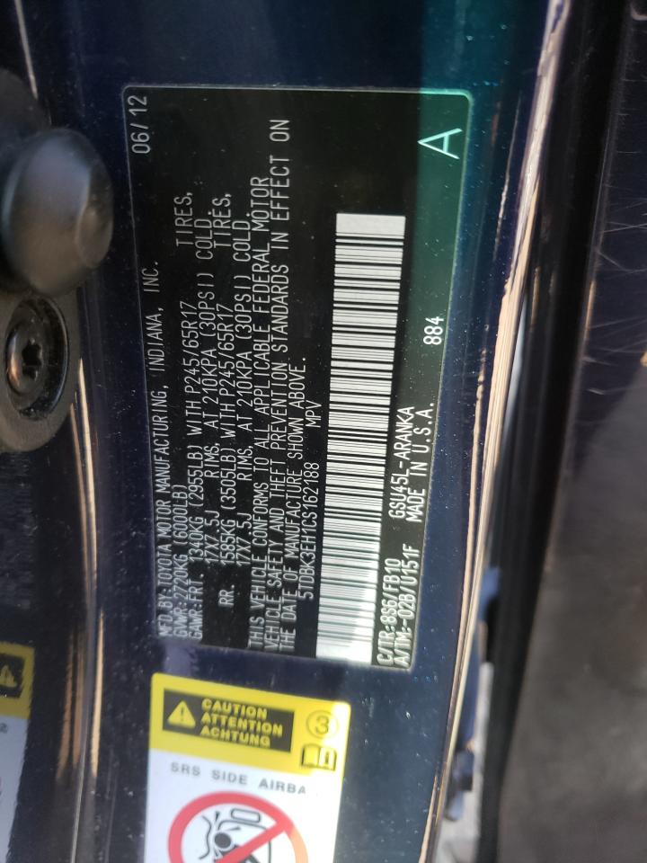 Photo 10 from auction – 2012 TOYOTA HIGHLANDER with VIN 5TDBK3EH1CS162188