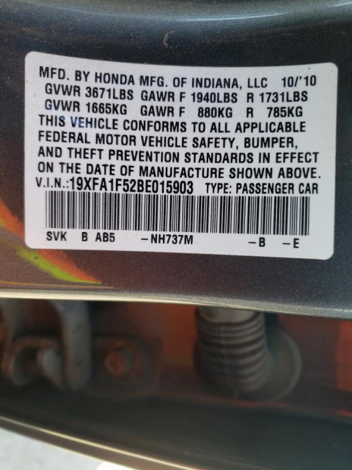 Photo 10 from auction – 2011 HONDA CIVIC LX with VIN 19XFA1F52BE015903