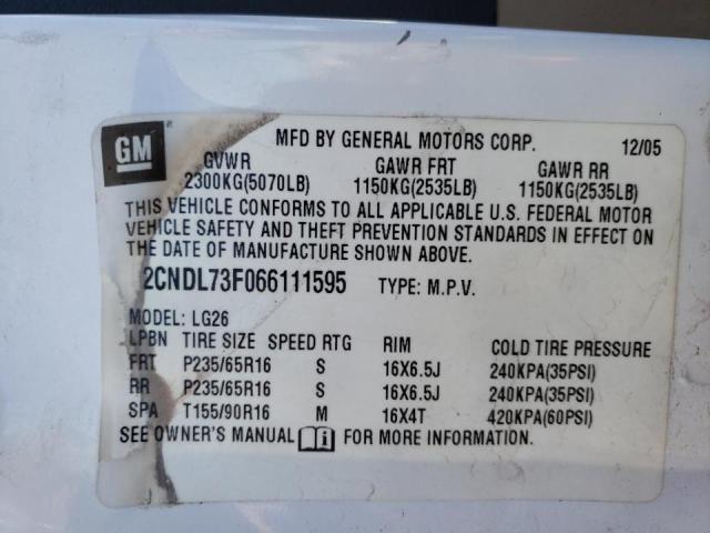 Photo 10 from auction – 2006 CHEVROLET EQUINOX LT with VIN 2CNDL73F066111595