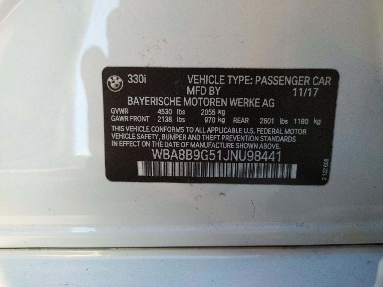 Photo 10 from auction – 2018 BMW 330 I with VIN WBA8B9G51JNU98441