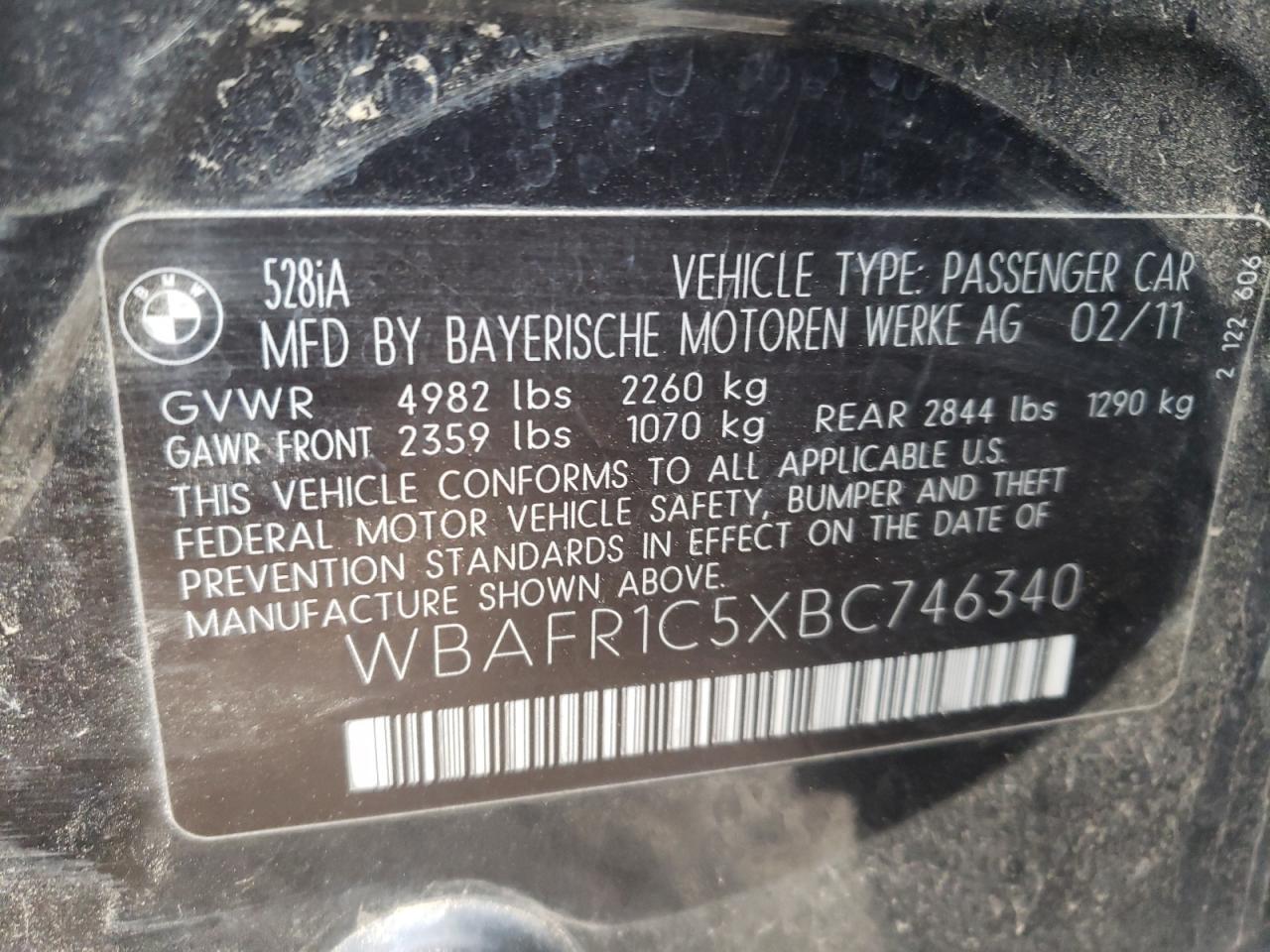 Photo 10 from auction – 2011 BMW 528 I with VIN WBAFR1C5XBC746340