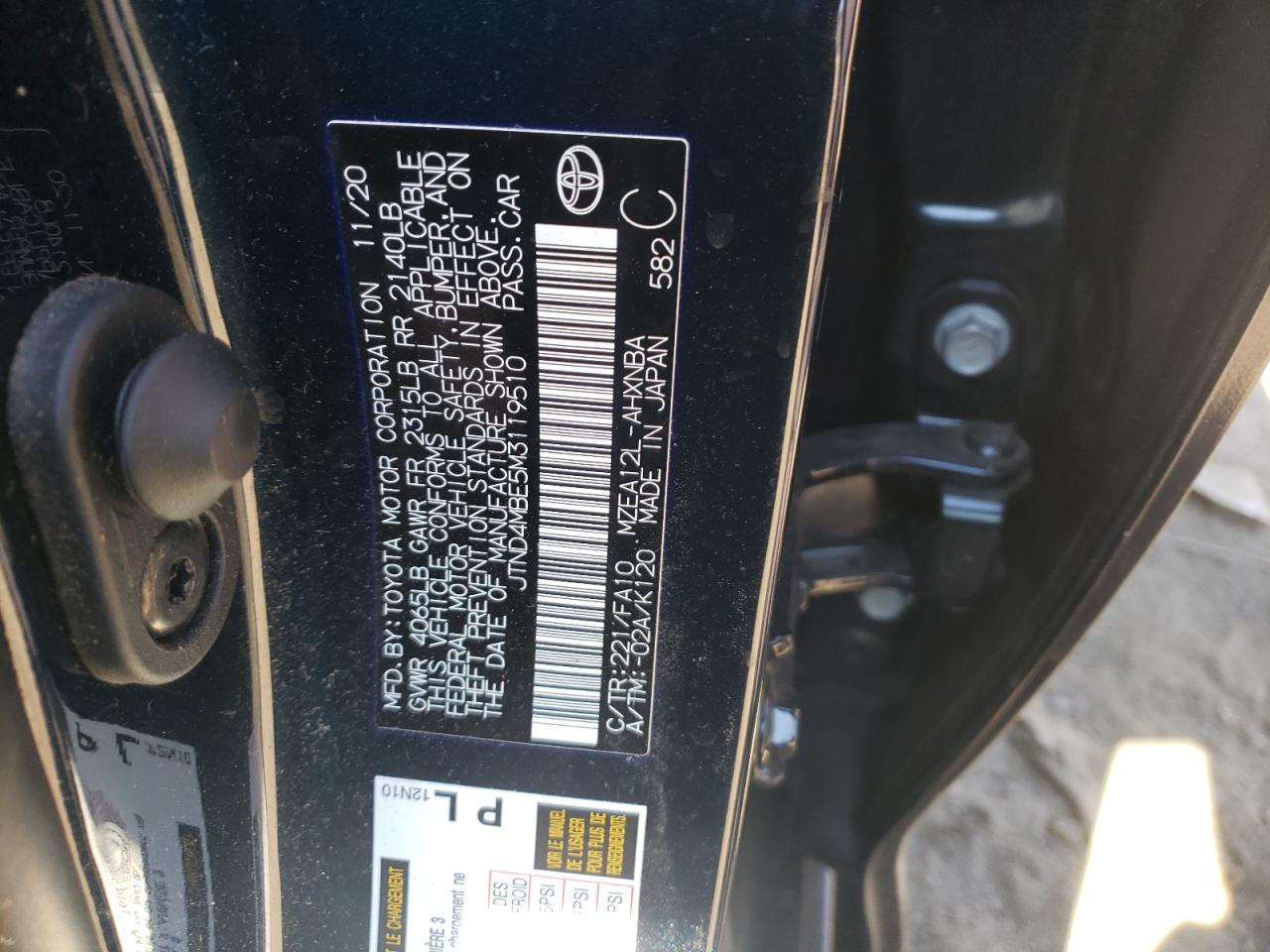 Photo 10 from auction – 2021 TOYOTA COROLLA SE with VIN JTND4MBE5M3119510