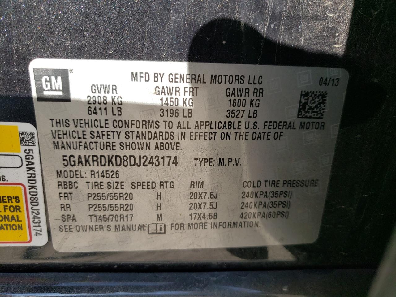 Photo 10 from auction – 2013 BUICK ENCLAVE with VIN 5GAKRDKD8DJ243174