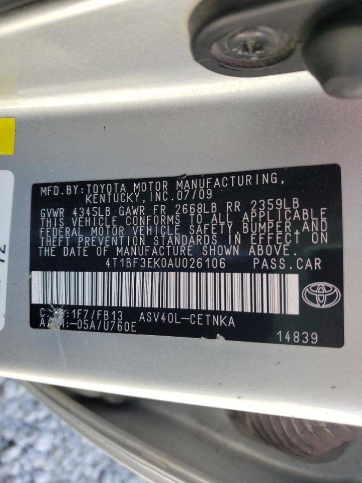 Photo 10 from auction – 2010 TOYOTA CAMRY BASE with VIN 4T1BF3EK0AU026106