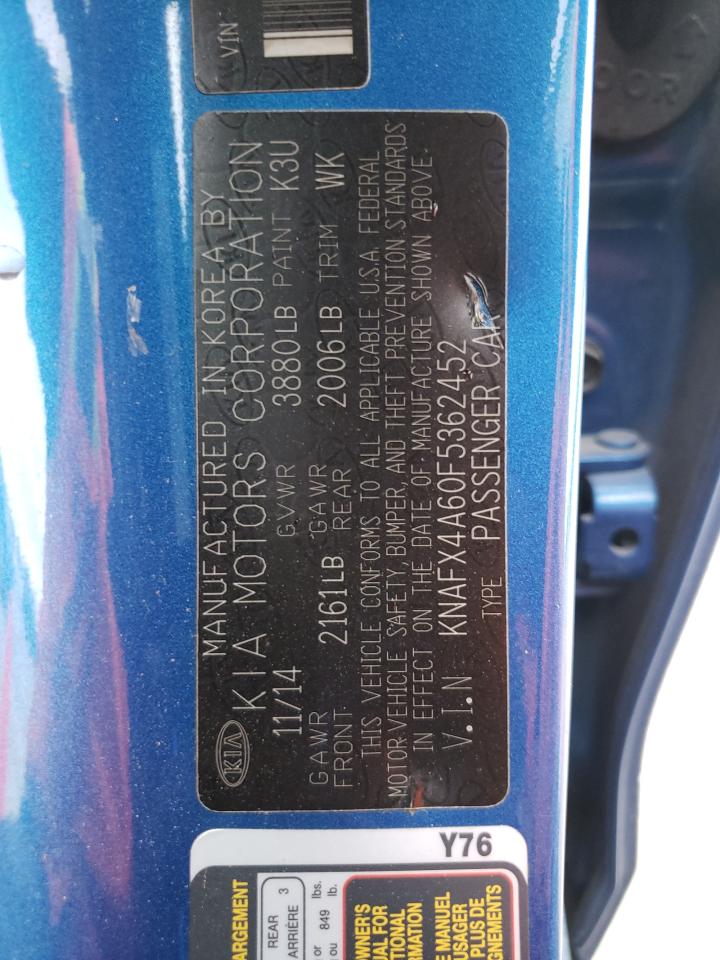 صورة رقم 10 من المزاد - 2015 KIA FORTE LX مع VIN KNAFX4A60F5362452