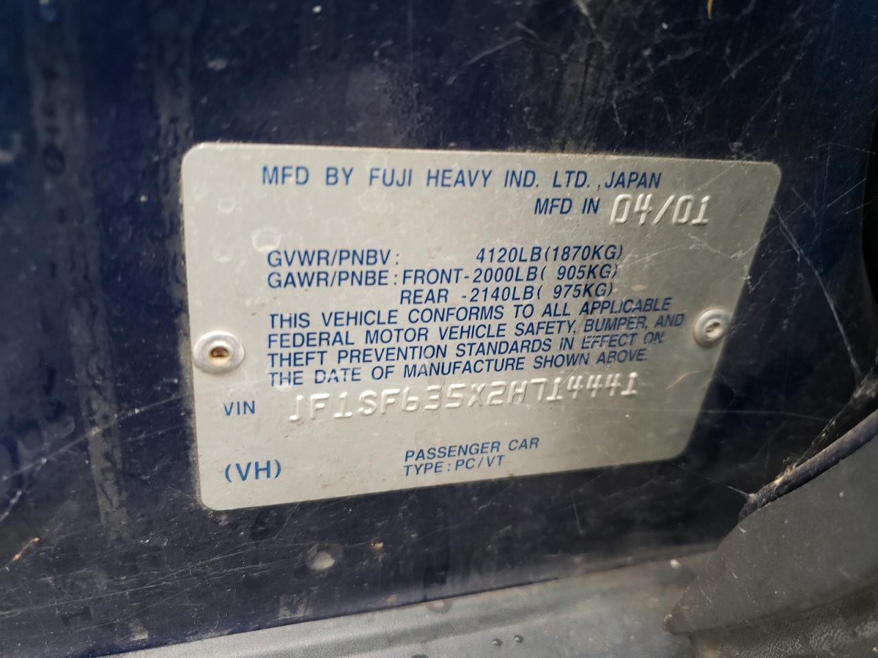 Photo 10 from auction – 2002 SUBARU FORESTER L with VIN JF1SF635X2H714441
