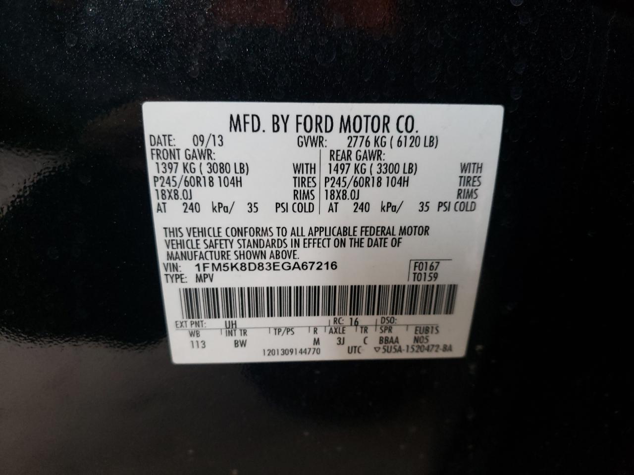 Photo 10 from auction – 2014 FORD EXPLORER X with VIN 1FM5K8D83EGA67216