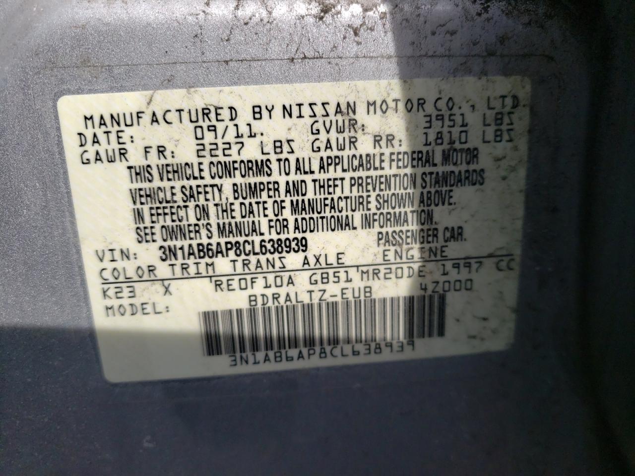Photo 10 from auction – 2012 NISSAN SENTRA 2.0 with VIN 3N1AB6AP8CL638939