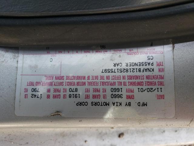 Photo 10 from auction – 2002 KIA SPECTRA with VIN KNAFB121825175597