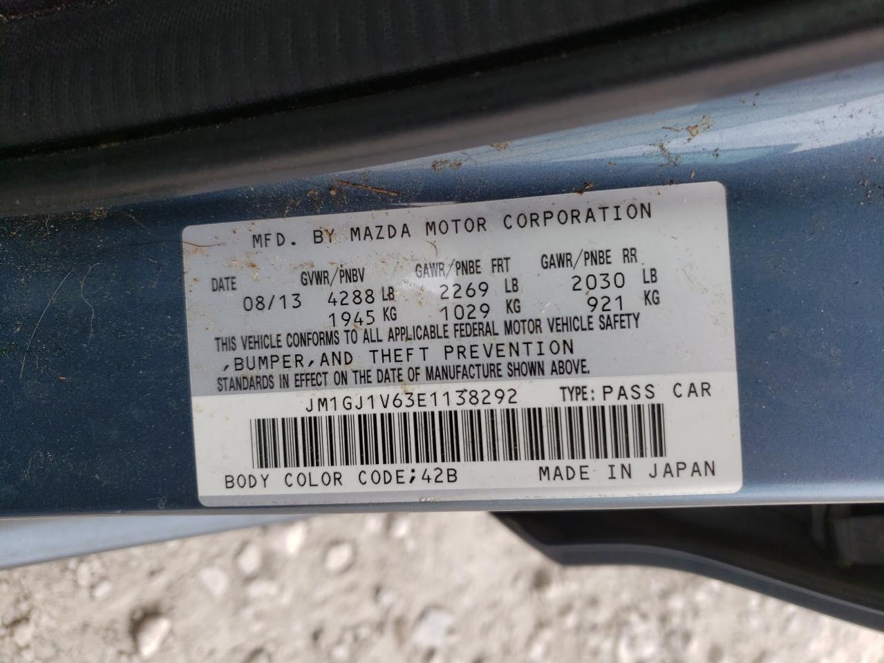 Photo 10 from auction – 2014 MAZDA 6 TOURING with VIN JM1GJ1V63E1138292