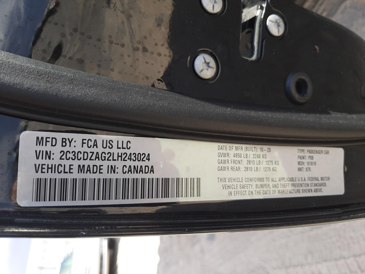 Photo 10 from auction – 2020 DODGE CHALLENGER with VIN 2C3CDZAG2LH243024