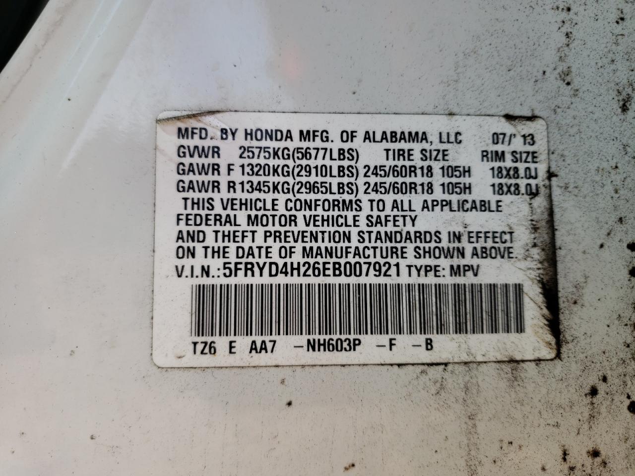 Photo 10 from auction – 2014 ACURA MDX with VIN 5FRYD4H26EB007921