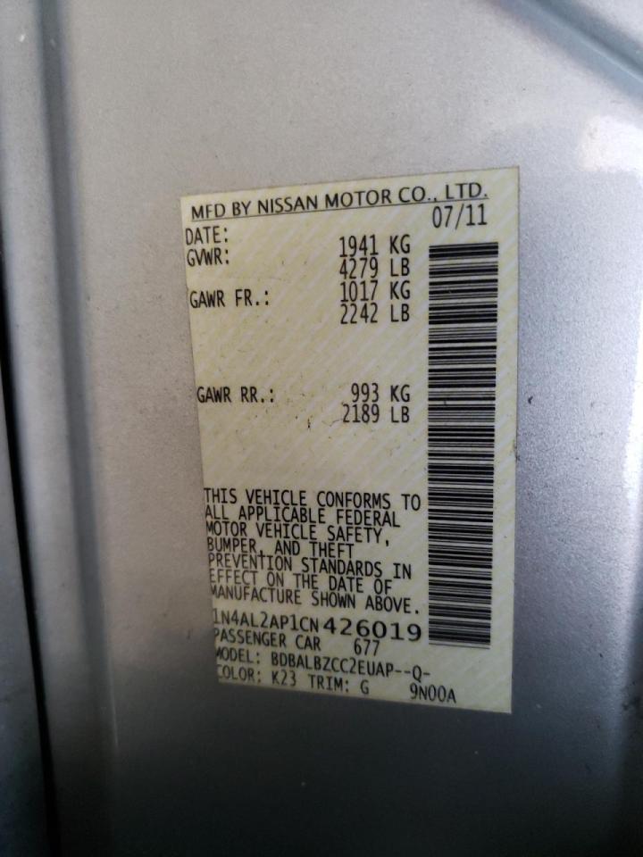 Photo 10 from auction – 2012 NISSAN ALTIMA BAS with VIN 1N4AL2AP1CN426019
