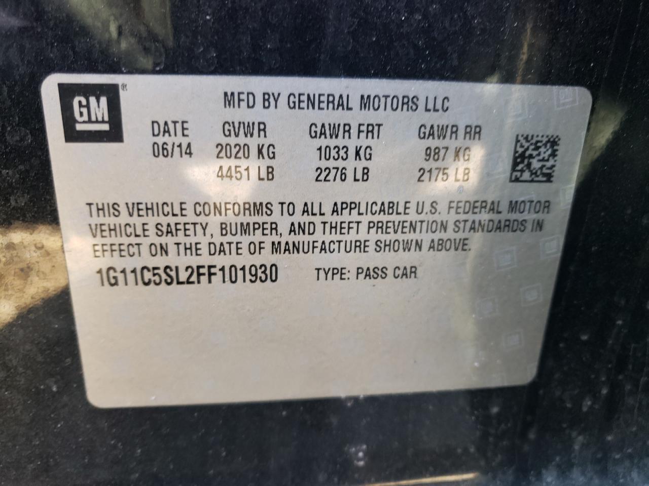 Photo 10 from auction – 2015 CHEVROLET MALIBU 1LT with VIN 1G11C5SL2FF101930