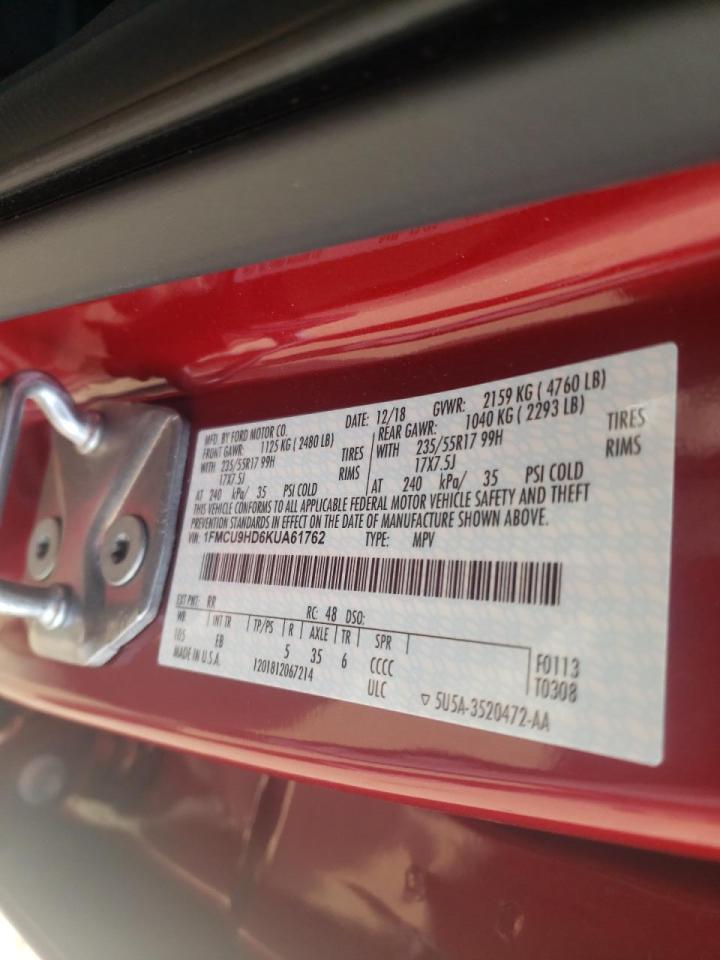 Photo 10 from auction – 2019 FORD ESCAPE SEL with VIN 1FMCU9HD6KUA61762