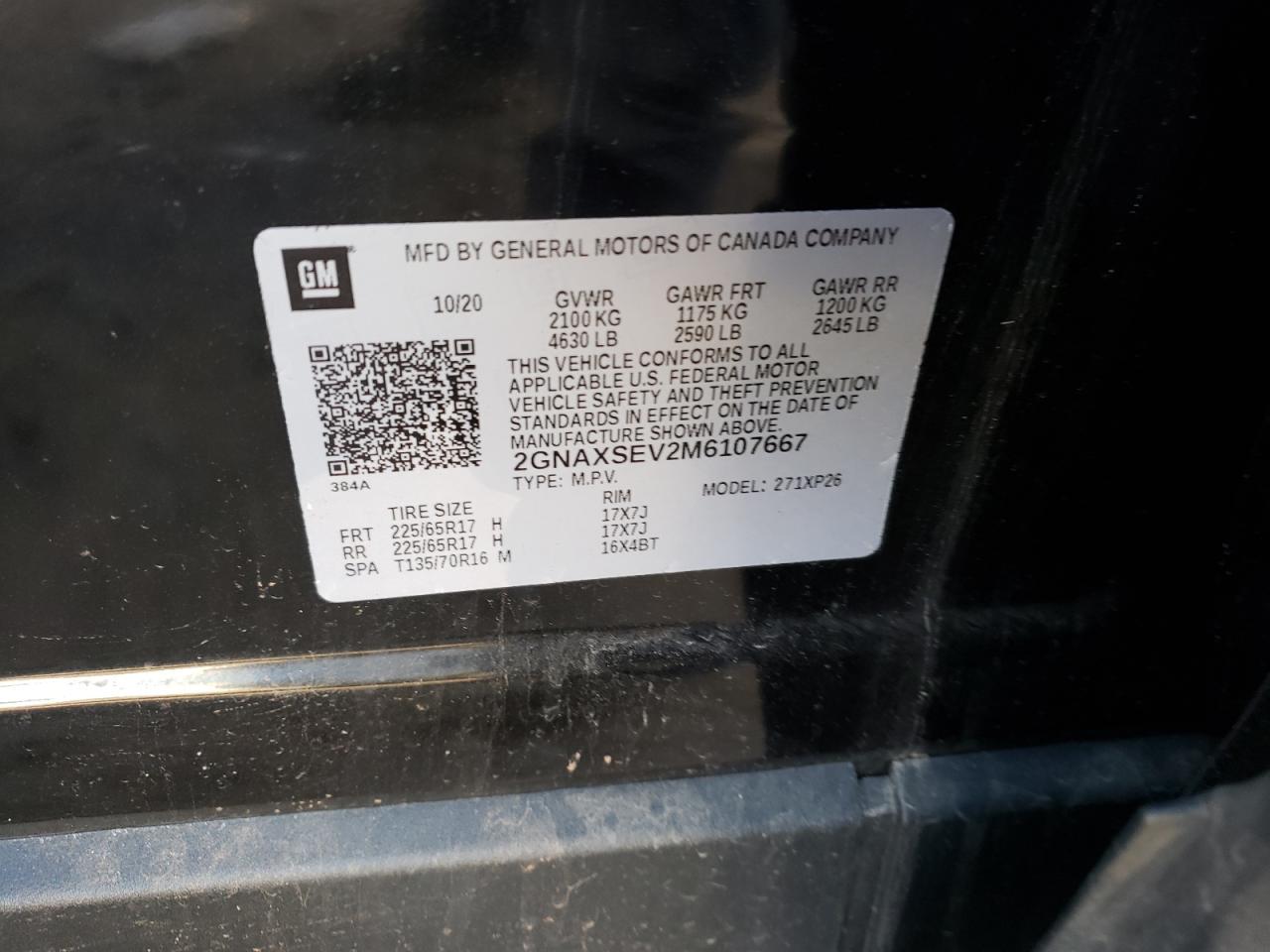 Photo 10 from auction – 2021 CHEVROLET EQUINOX LS with VIN 2GNAXSEV2M6107667