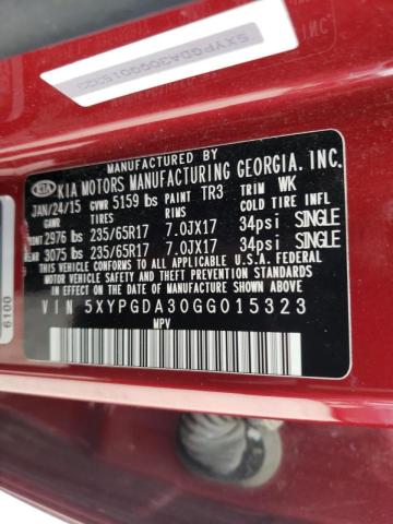 Photo 10 from auction – 2016 KIA SORENTO LX with VIN 5XYPGDA30GG015323