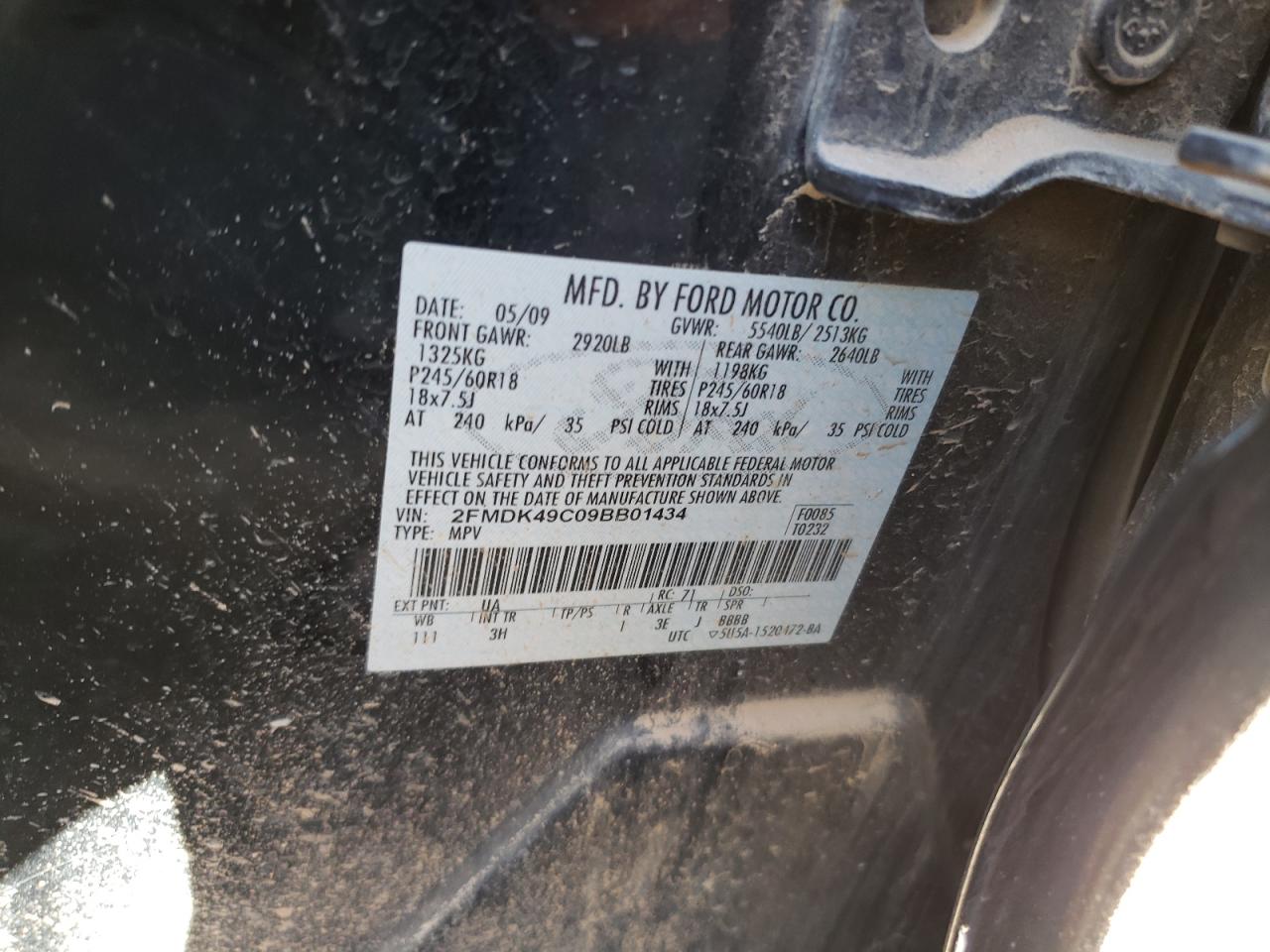 Photo 10 from auction – 2009 FORD EDGE LIMIT with VIN 2FMDK49C09BB01434