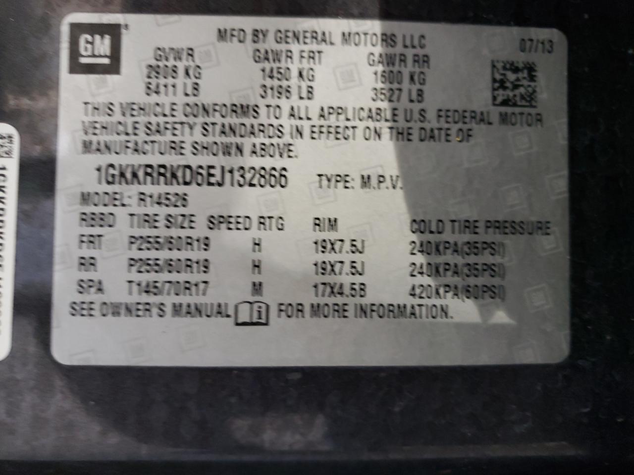 Photo 10 from auction – 2014 GMC ACADIA SLT with VIN 1GKKRRKD6EJ132866